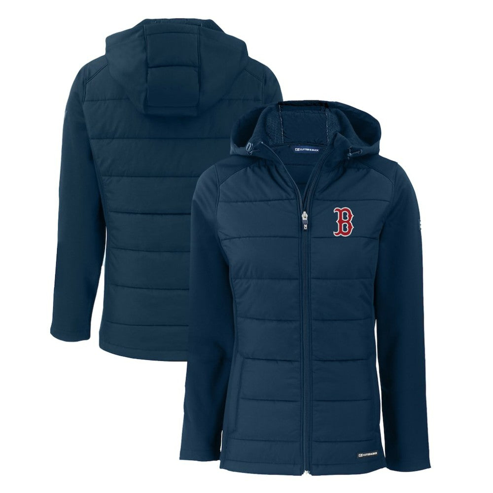 Boston Red Sox Cutter & Buck Women's Evoke Hybrid Eco Softshell Recycled Full-Zip Hoodie Jacket - MLB Jackets