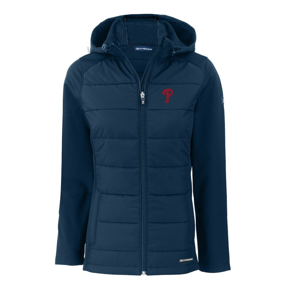 Philadelphia Phillies Cutter & Buck Women's Evoke Hybrid Eco Softshell Recycled Full-Zip Hoodie Jacket - MLB Jackets