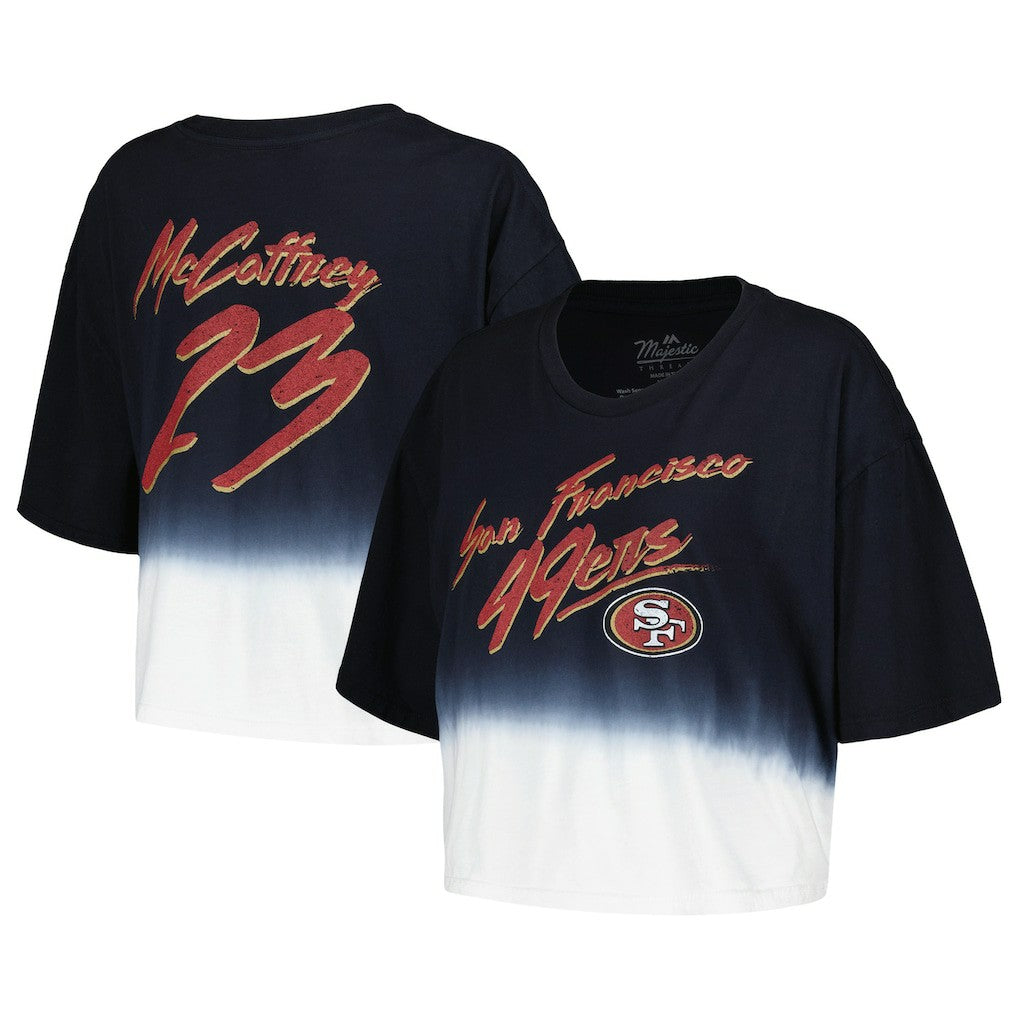 San Francisco 49ers Christian McCaffrey  Majestic Threads Women's Dip-Dye Player Name & Number Crop Top | NFL Near me
