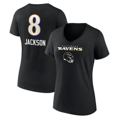 Baltimore Ravens Lamar Jackson  Women's Team Wordmark Name & Number V-Neck T-Shirt | NFL US