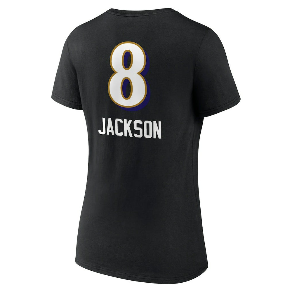 Baltimore Ravens Lamar Jackson  Women's Team Wordmark Name & Number V-Neck T-Shirt | NFL US