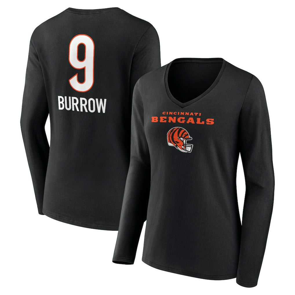 Cincinnati Bengals Joe Burrow  Women's Team Wordmark Long Sleeve V-Neck T-Shirt | NFL US