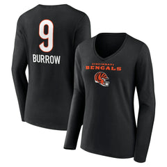 Cincinnati Bengals Joe Burrow  Women's Team Wordmark Long Sleeve V-Neck T-Shirt | NFL US