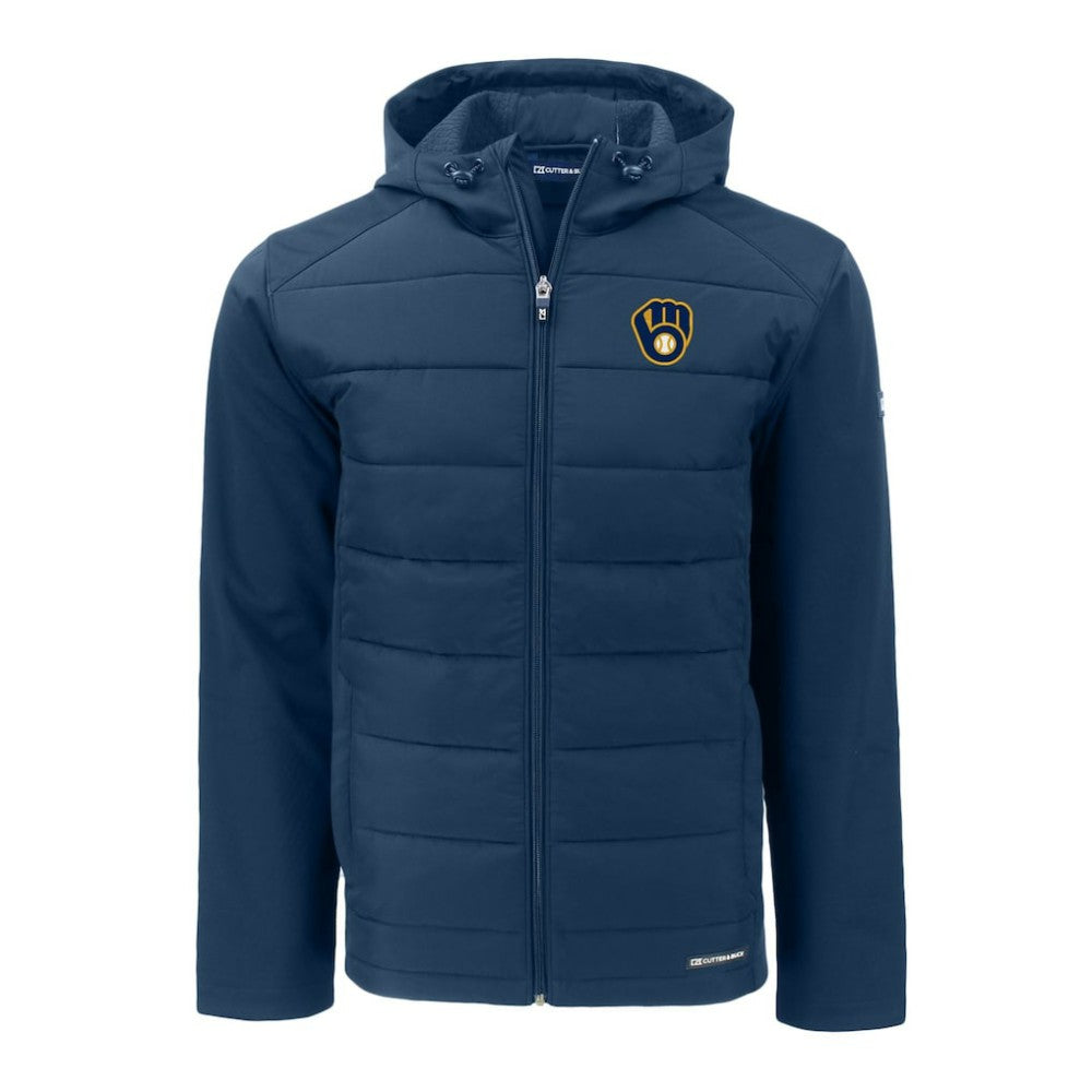 Milwaukee Brewers Cutter & Buck Big & Tall Evoke Hybrid Eco Softshell Recycled Full-Zip Hoodie - MLB Hoodies