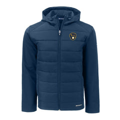 Milwaukee Brewers Cutter & Buck Big & Tall Evoke Hybrid Eco Softshell Recycled Full-Zip Hoodie - MLB Hoodies