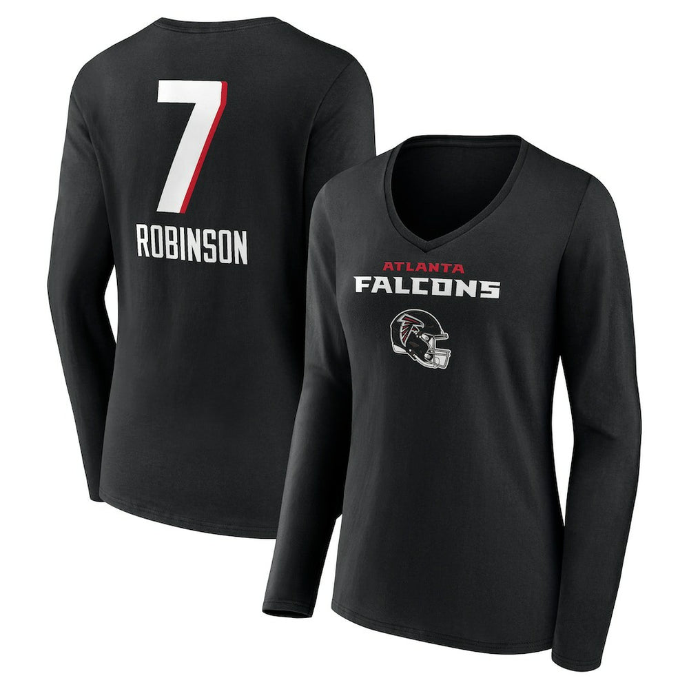 Atlanta Falcons Bijan Robinson  Women's Team Wordmark Name & Number Long Sleeve V-Neck T-Shirt | NFL New