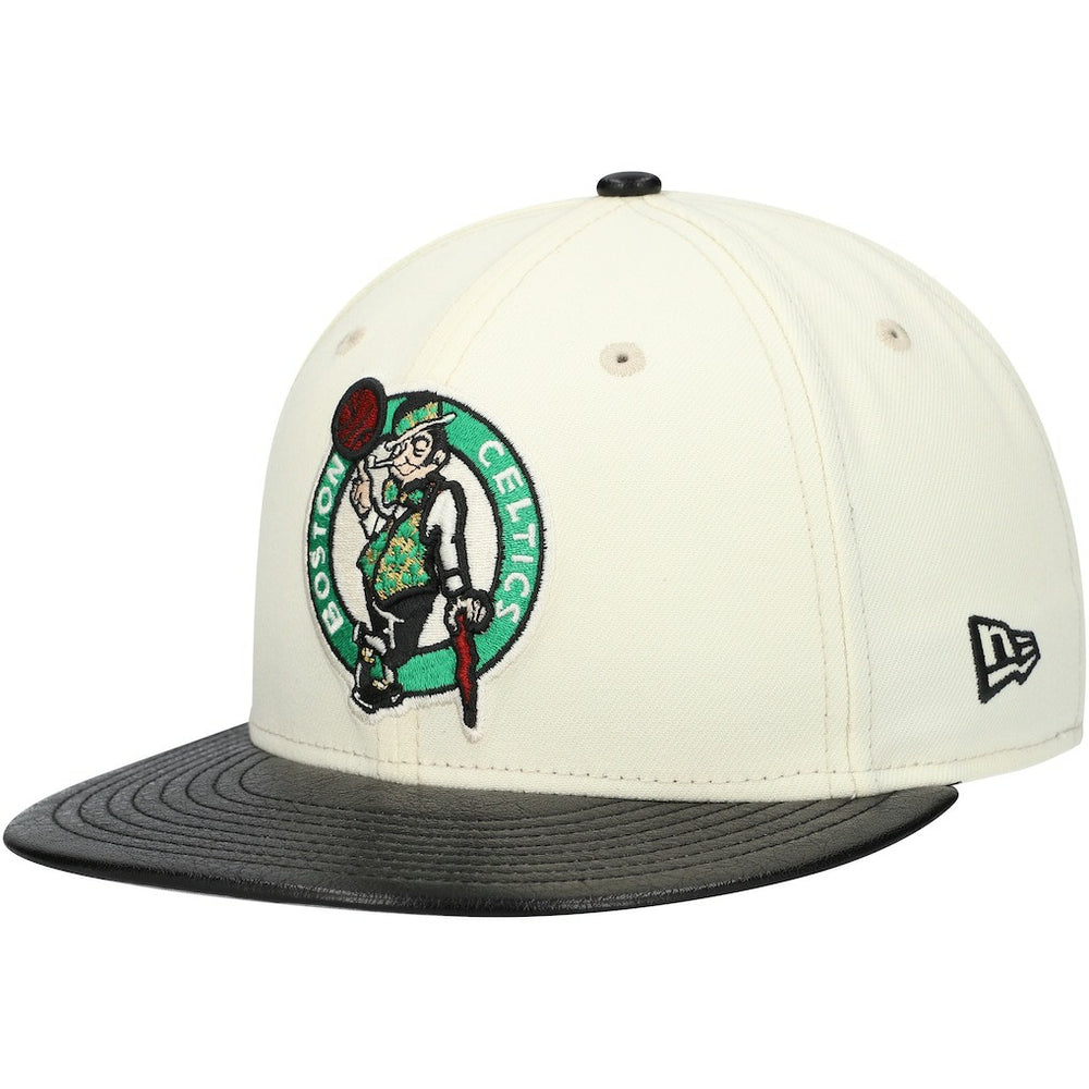 White/Black Boston Celtics Faux Leather Visor Two-Tone 59FIFTY Fitted Hat | NBA