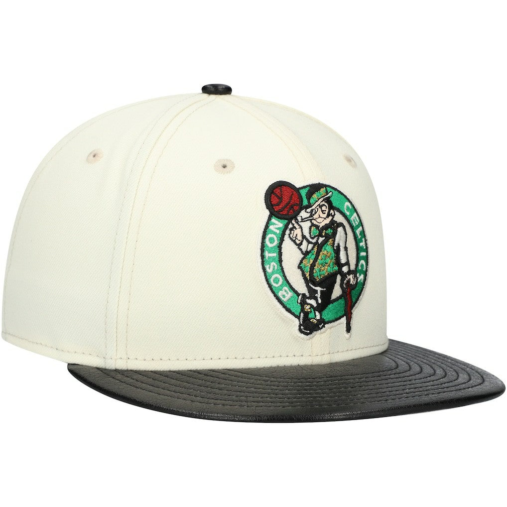 White/Black Boston Celtics Faux Leather Visor Two-Tone 59FIFTY Fitted Hat | NBA