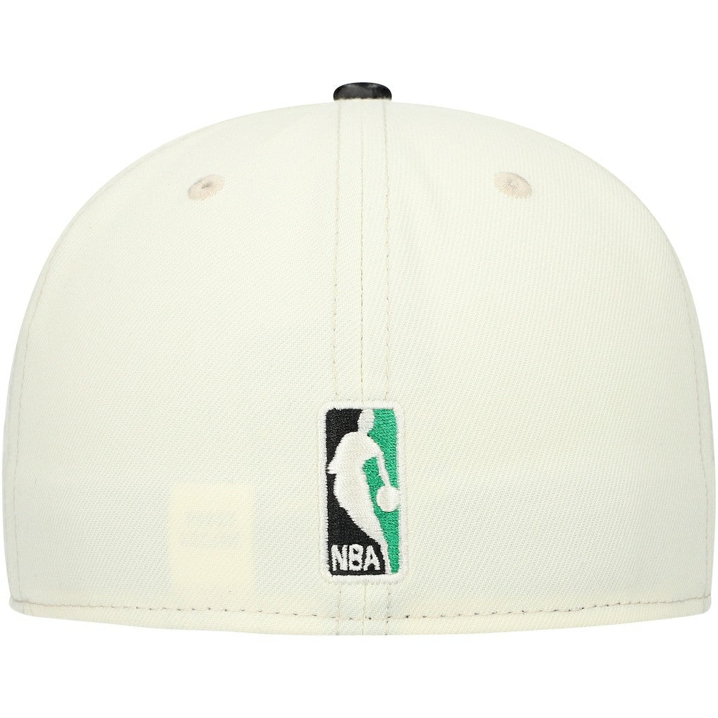 White/Black Boston Celtics Faux Leather Visor Two-Tone 59FIFTY Fitted Hat | NBA