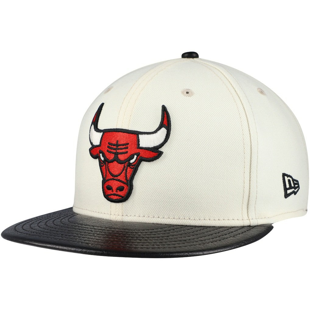 Cream/Black Chicago Bulls Faux Leather Visor Two-Tone 59FIFTY Fitted Hat | NBA