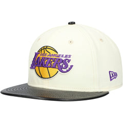 White/Black Los Angeles Lakers Faux Leather Visor Two-Tone 59FIFTY Fitted Hat | NBA