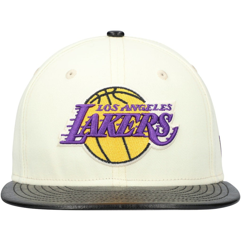 White/Black Los Angeles Lakers Faux Leather Visor Two-Tone 59FIFTY Fitted Hat | NBA