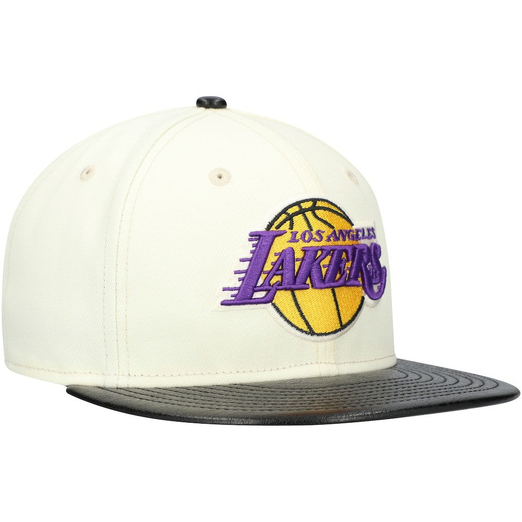 White/Black Los Angeles Lakers Faux Leather Visor Two-Tone 59FIFTY Fitted Hat | NBA