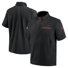 Cincinnati Bengals 2024 Sideline Coach Short Sleeve Half-Zip Hoodie Jacket | NFL Outlet