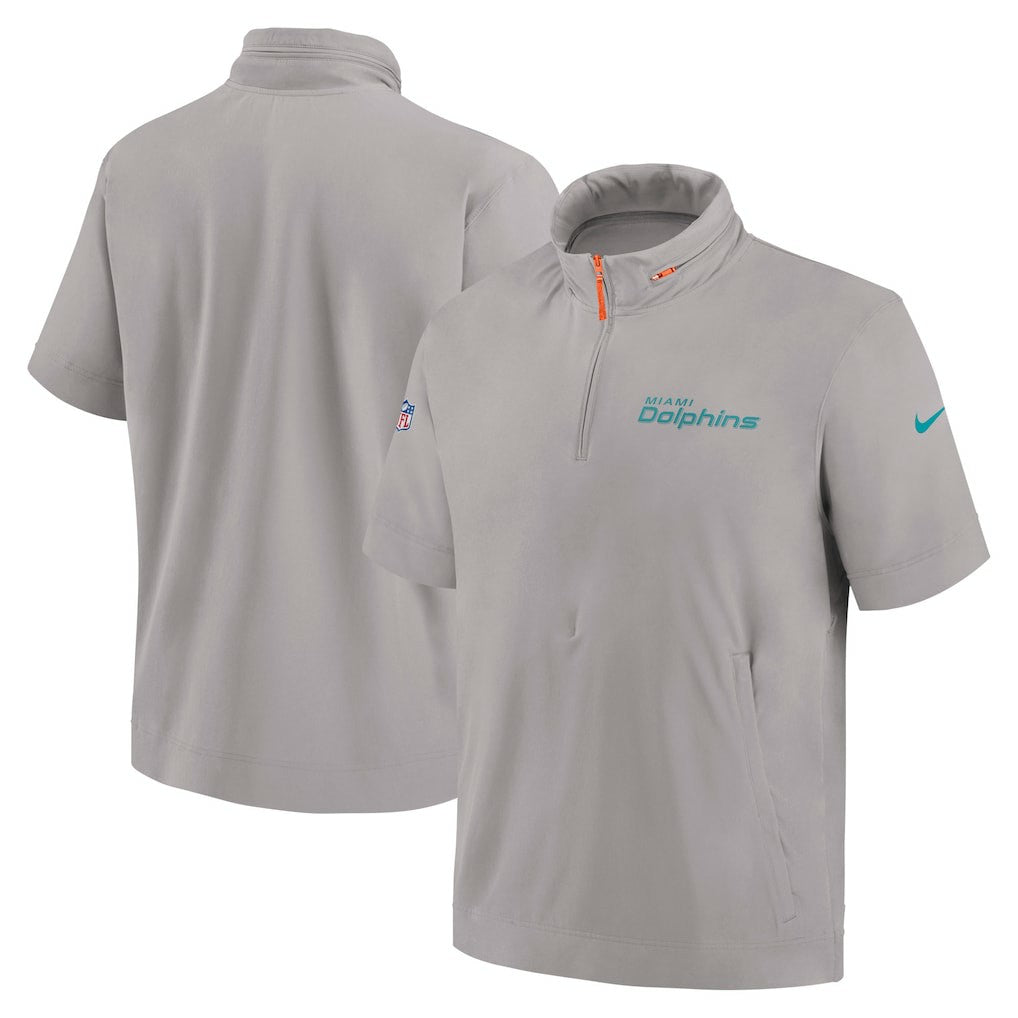 Miami Dolphins 2024 Sideline Coach Short Sleeve Half-Zip Hoodie Jacket | NFL Discount