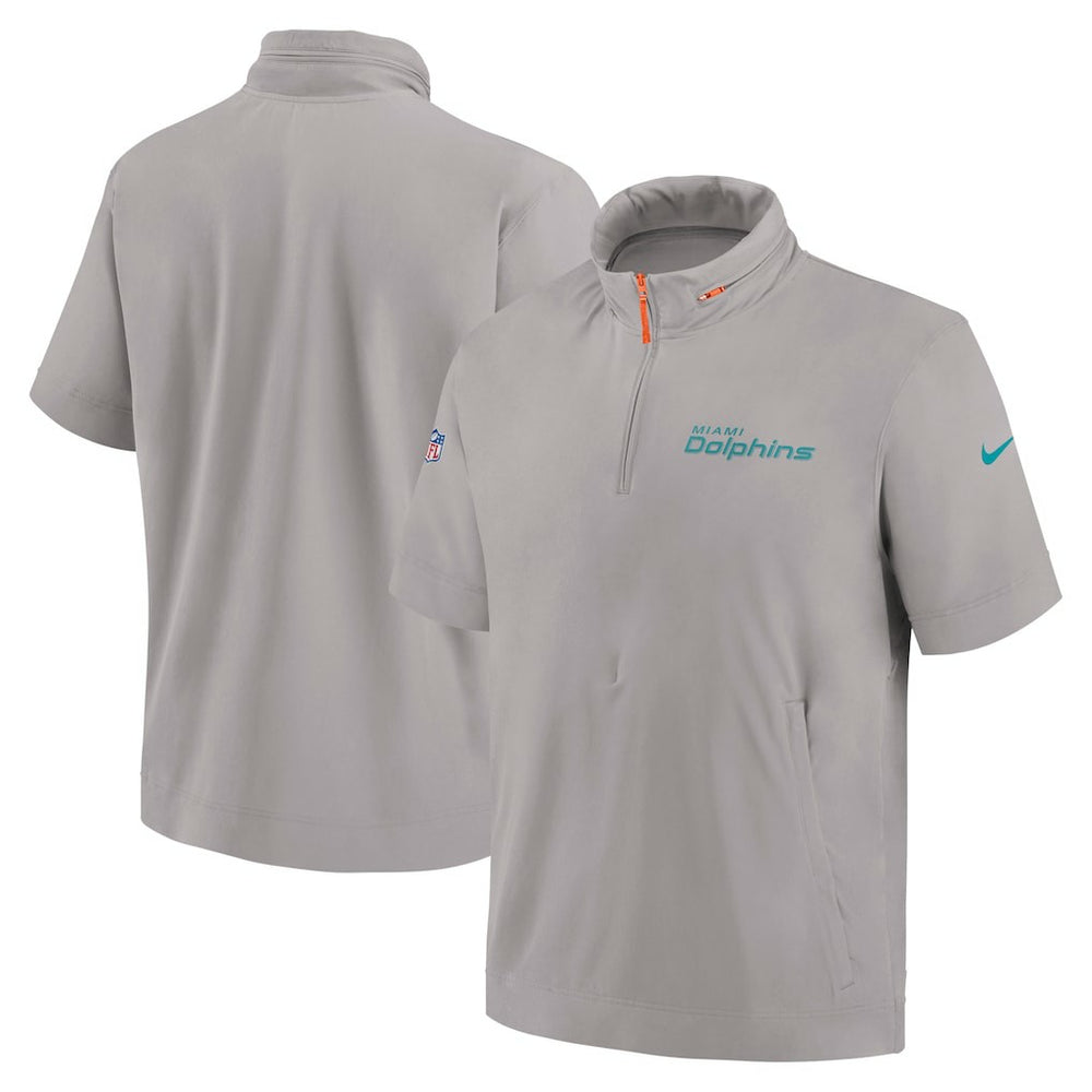 Miami Dolphins 2024 Sideline Coach Short Sleeve Half-Zip Hoodie Jacket | NFL Discount