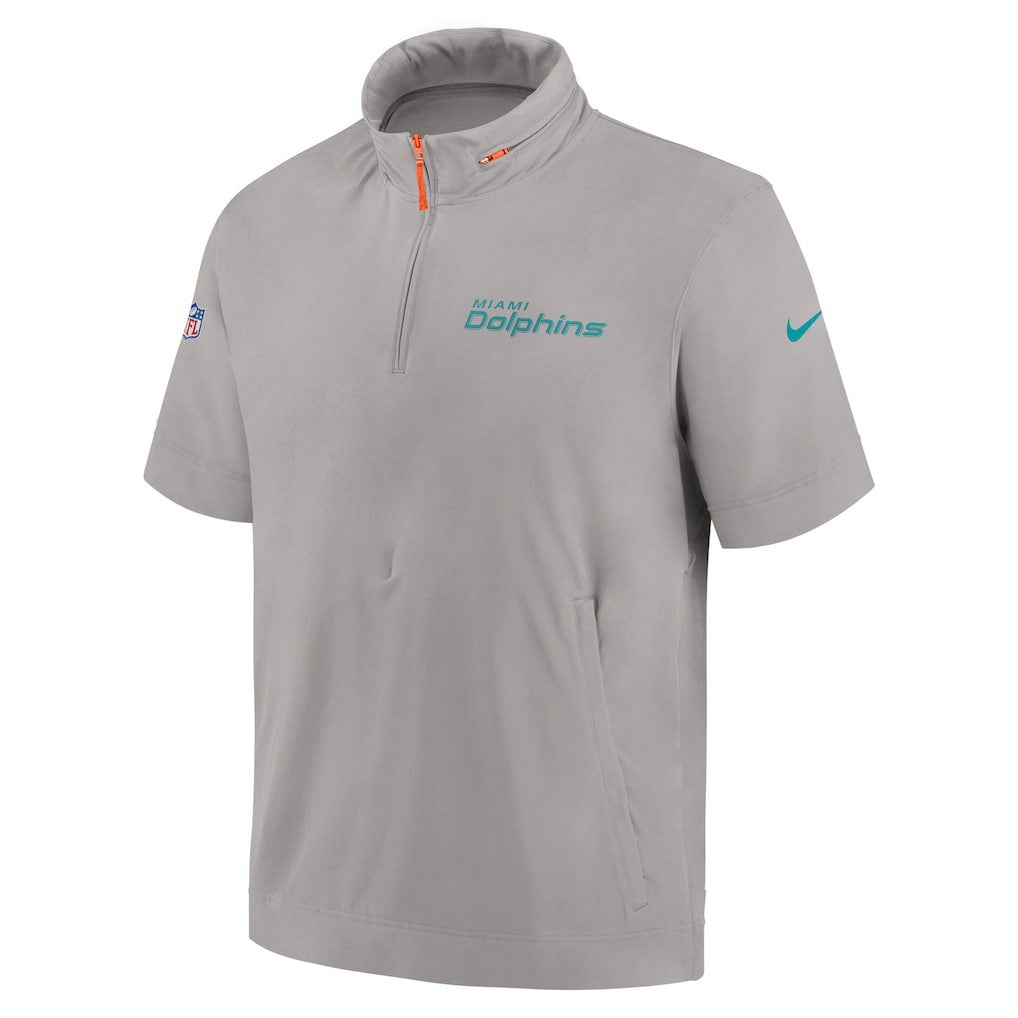 Miami Dolphins 2024 Sideline Coach Short Sleeve Half-Zip Hoodie Jacket | NFL Discount