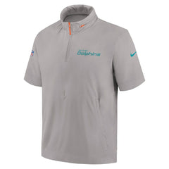 Miami Dolphins 2024 Sideline Coach Short Sleeve Half-Zip Hoodie Jacket | NFL Discount