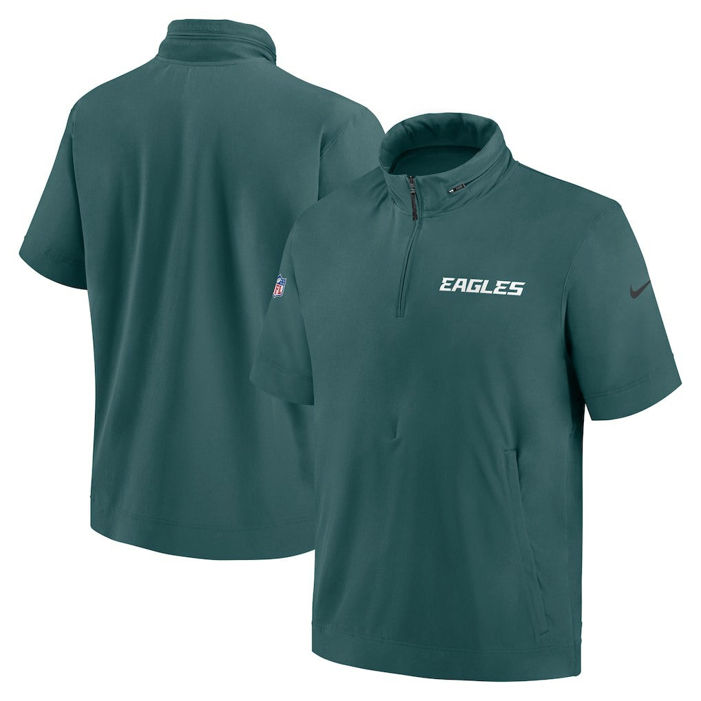 Philadelphia Eagles 2024 Sideline Coach Short Sleeve Half-Zip Hoodie Jacket | NFL Hot