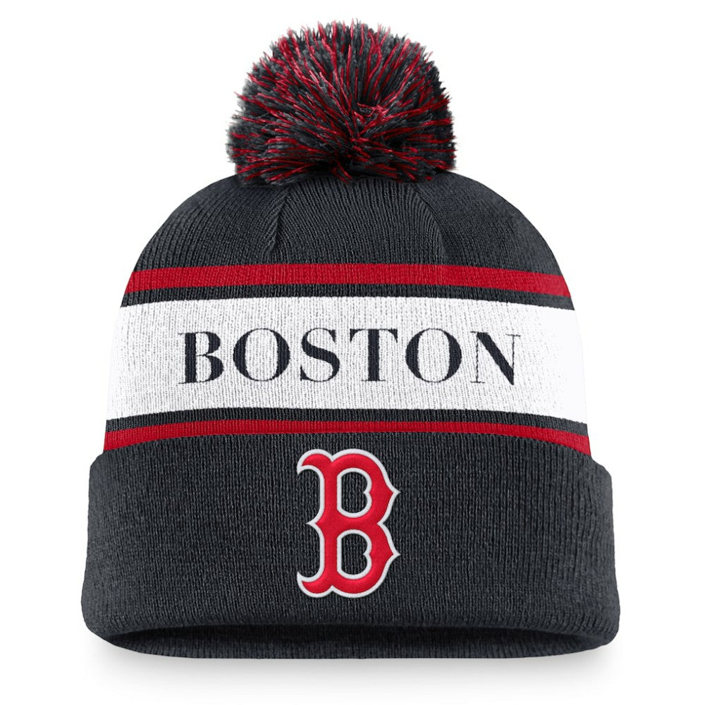 Boston Red Sox Nike Team Stripe Peak Cuffed Knit Hat with Pom - MLB Hats