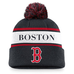 Boston Red Sox Nike Team Stripe Peak Cuffed Knit Hat with Pom - MLB Hats