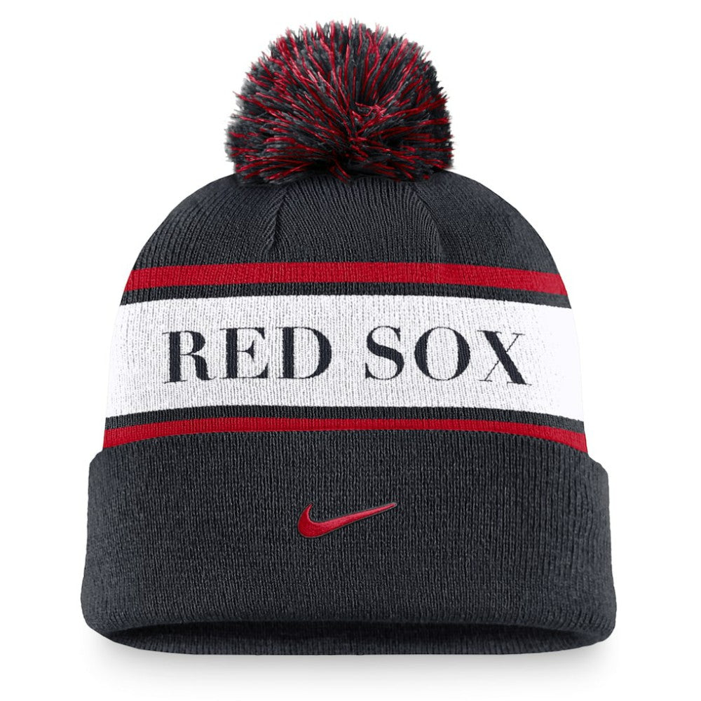 Boston Red Sox Nike Team Stripe Peak Cuffed Knit Hat with Pom - MLB Hats