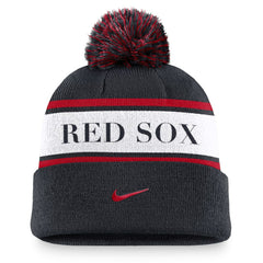 Boston Red Sox Nike Team Stripe Peak Cuffed Knit Hat with Pom - MLB Hats