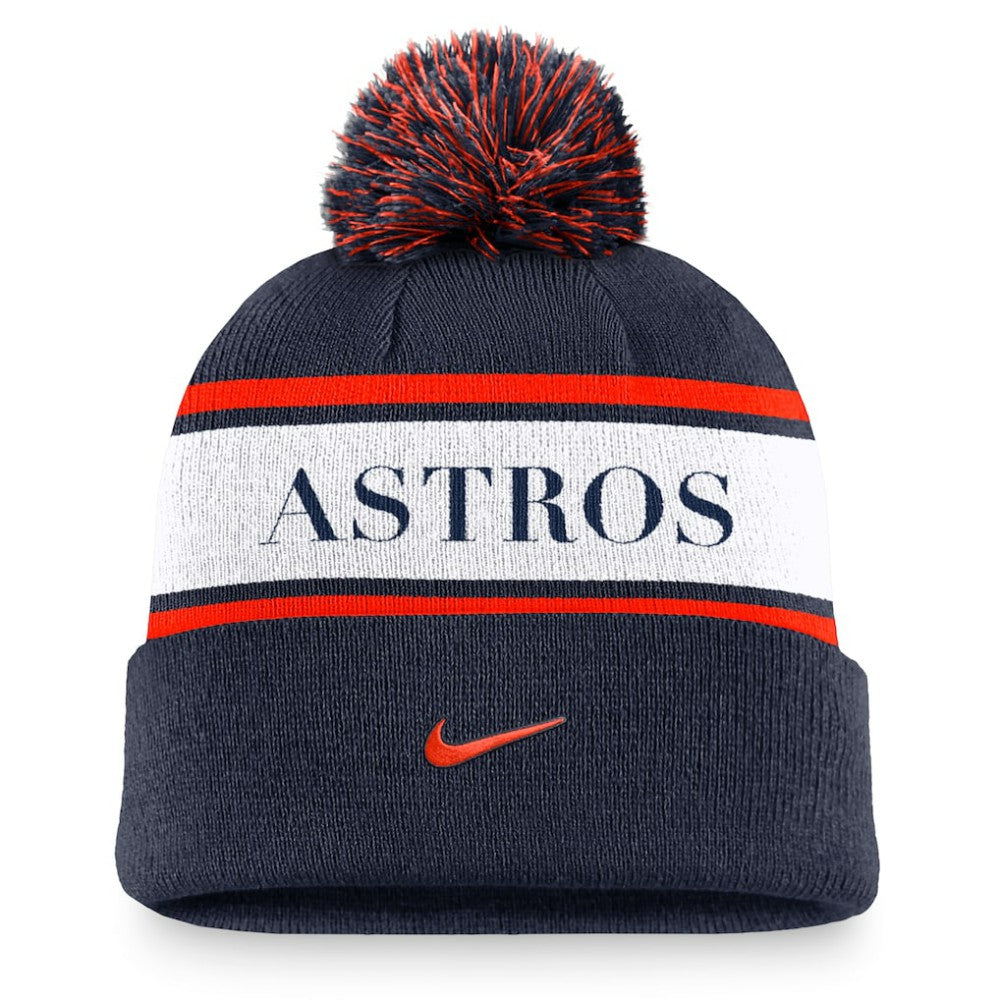 Houston Astros Nike Team Stripe Peak Cuffed Knit Hat with Pom - MLB Hats