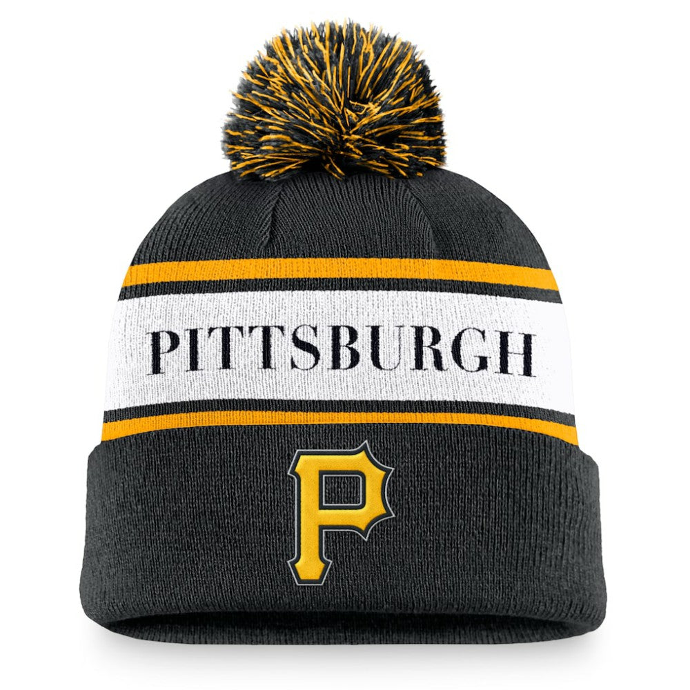 Pittsburgh Pirates Nike Team Stripe Peak Cuffed Knit Hat with Pom - MLB Hats