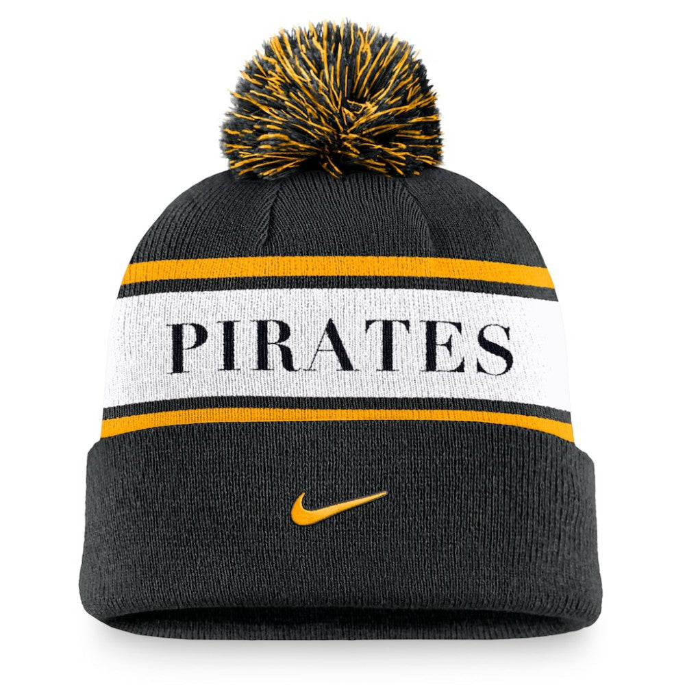 Pittsburgh Pirates Nike Team Stripe Peak Cuffed Knit Hat with Pom - MLB Hats