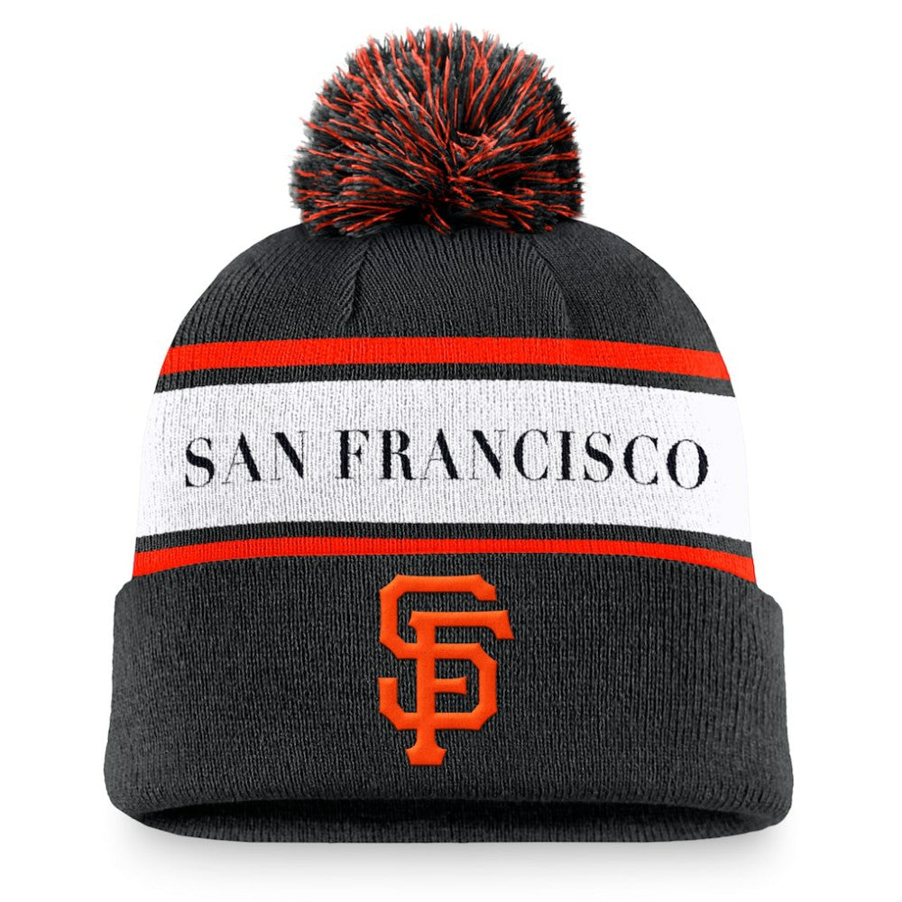 San Francisco Giants Nike Team Stripe Peak Cuffed Knit Hat with Pom - MLB Hats