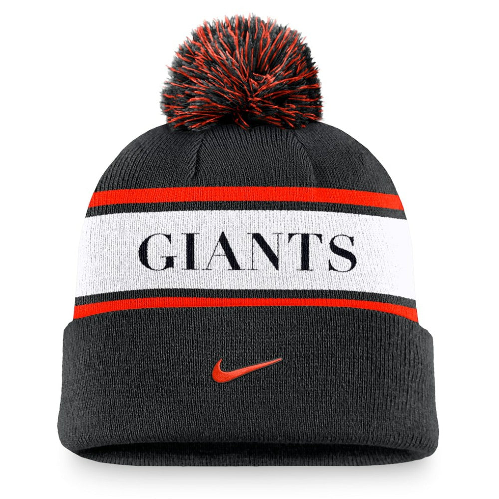 San Francisco Giants Nike Team Stripe Peak Cuffed Knit Hat with Pom - MLB Hats