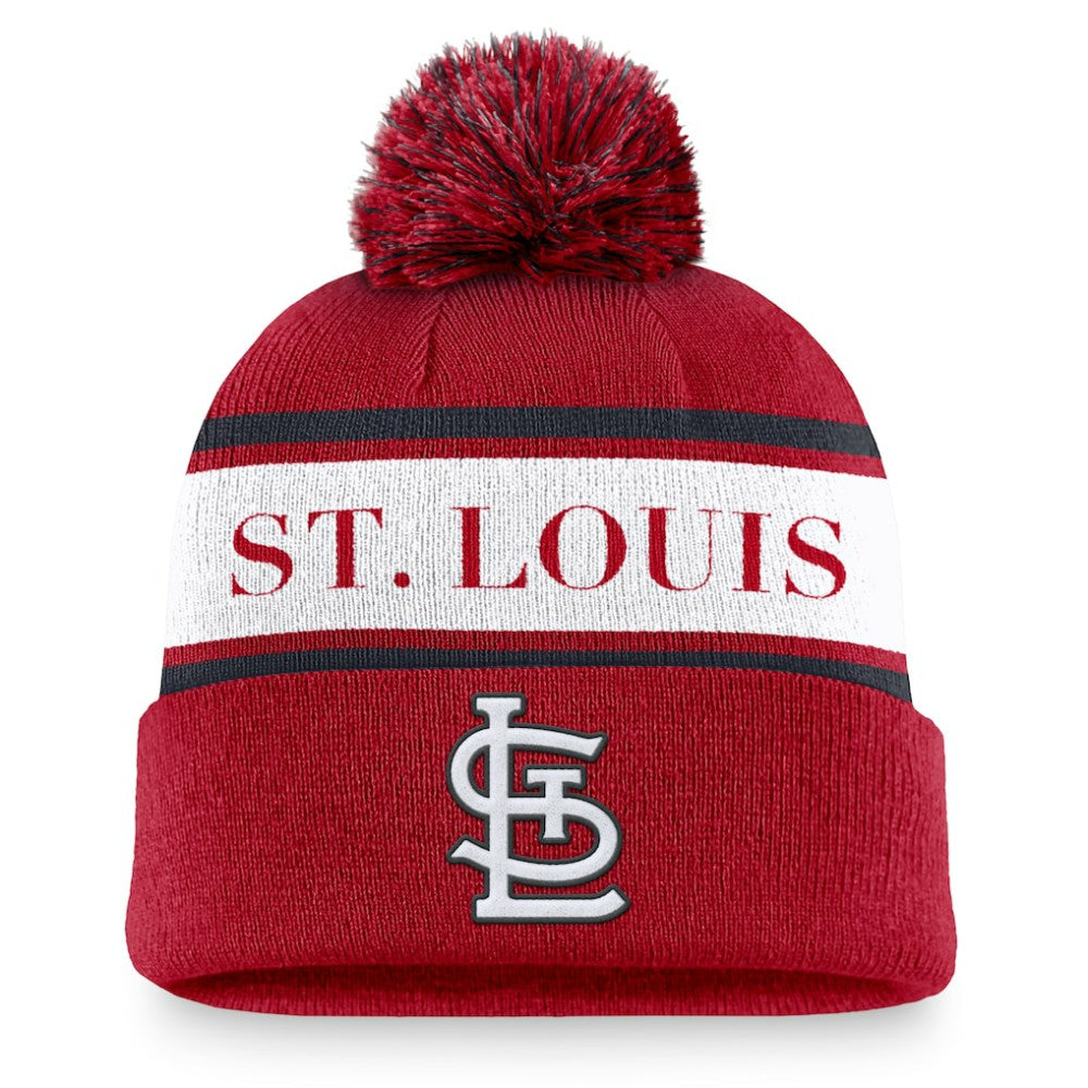 St. Louis Cardinals Nike Team Stripe Peak Cuffed Knit Hat with Pom - MLB Hats