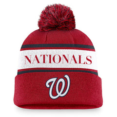 Washington Nationals Nike Team Stripe Peak Cuffed Knit Hat with Pom - MLB Hats