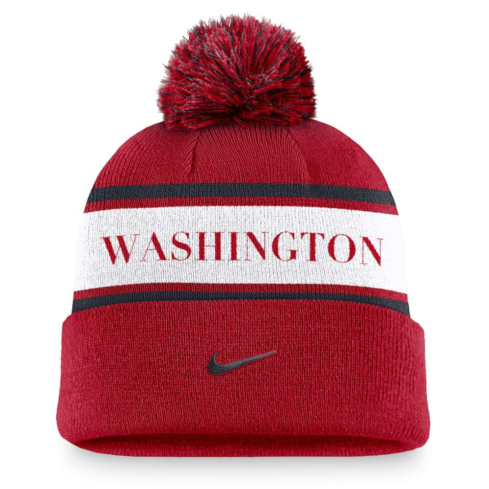 Washington Nationals Nike Team Stripe Peak Cuffed Knit Hat with Pom - MLB Hats