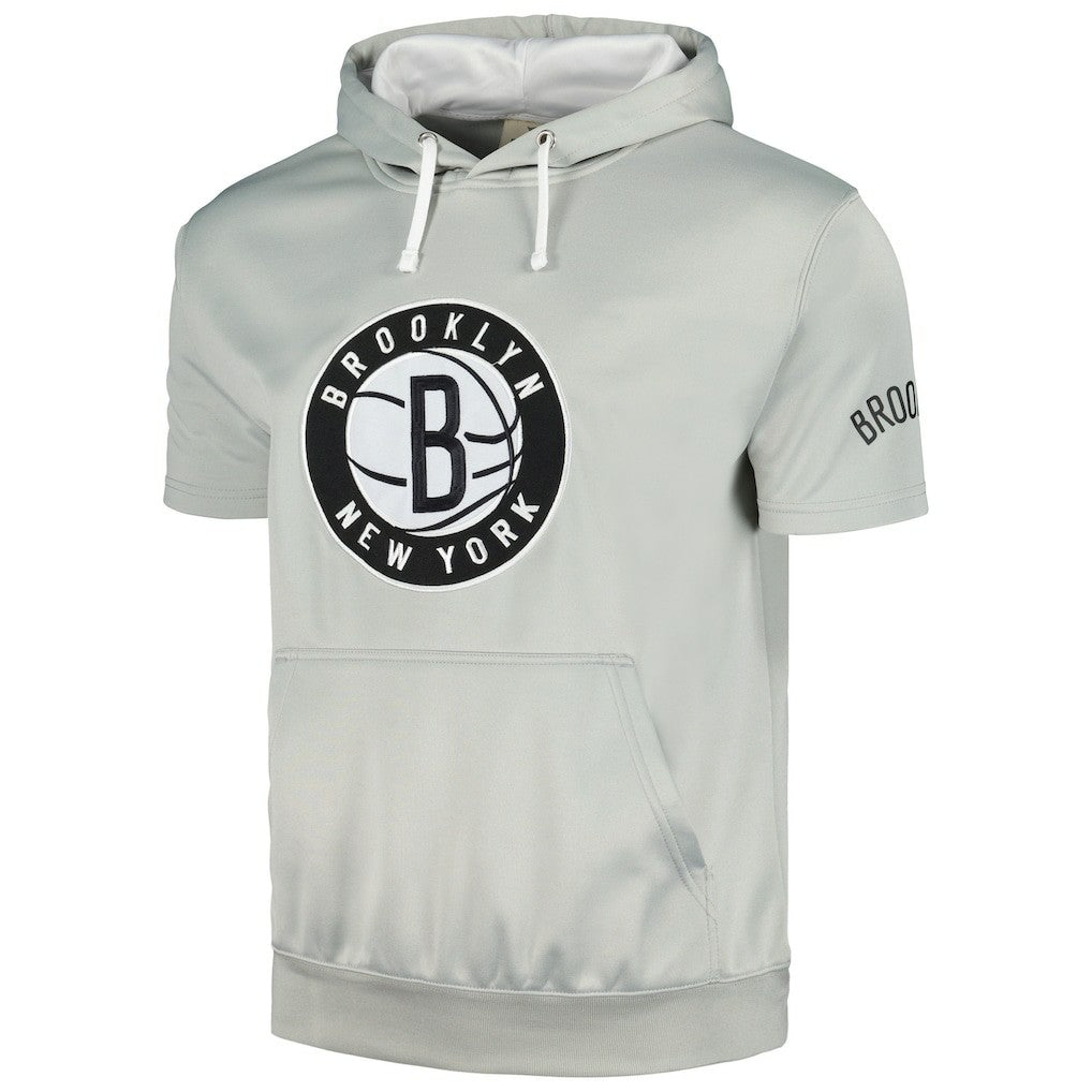 Silver/White Brooklyn Nets Short Sleeve Pullover Hoodie | NBA