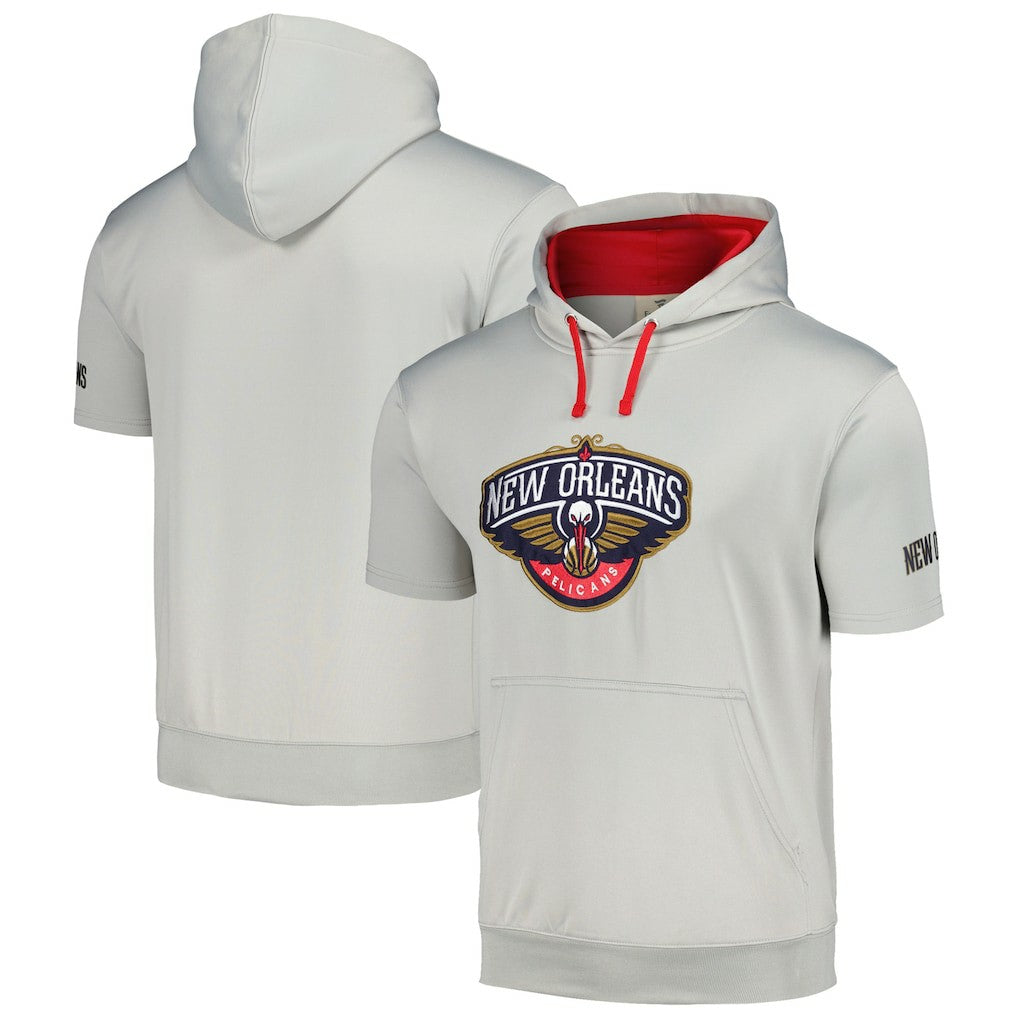Silver/Red New Orleans Pelicans Short Sleeve Pullover Hoodie | NBA