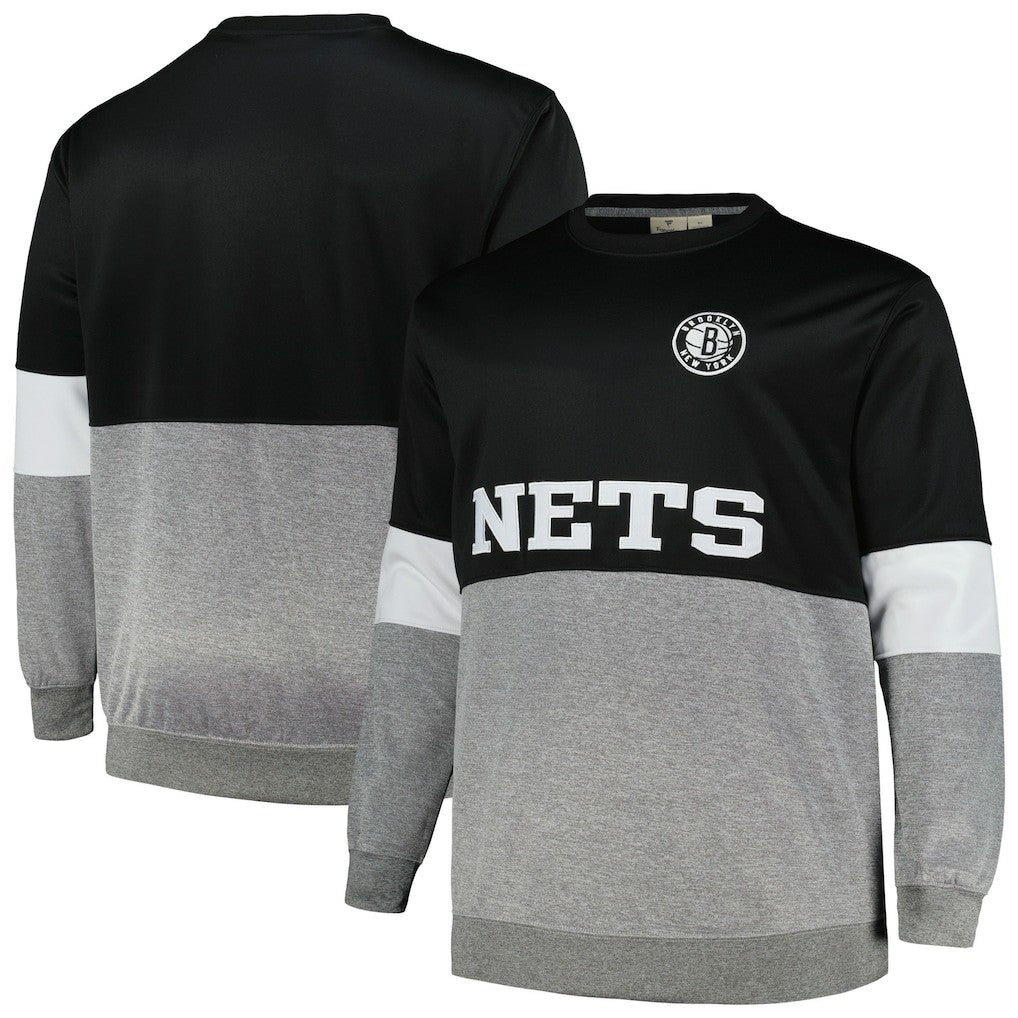 Black/Heather Gray Brooklyn Nets Big & Tall Split Pullover Sweatshirt | NBA