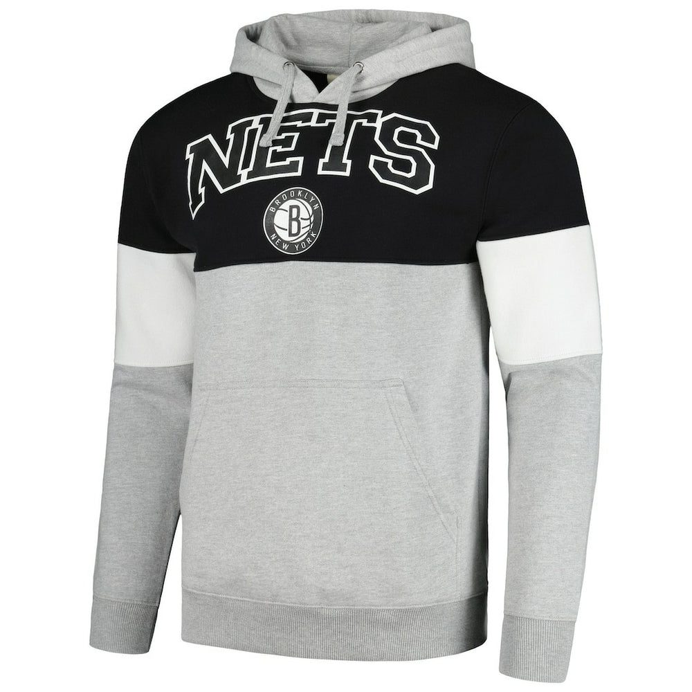 Black Brooklyn Nets Contrast Pieced Pullover Hoodie | NBA