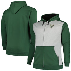 Hunter Green/Heather Gray Milwaukee Bucks Big & Tall Contrast Pieced Stitched Full-Zip Hoodie | NBA