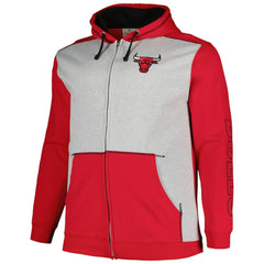 Red/Heather Gray Chicago Bulls Big & Tall Contrast Pieced Stitched Full-Zip Hoodie | NBA