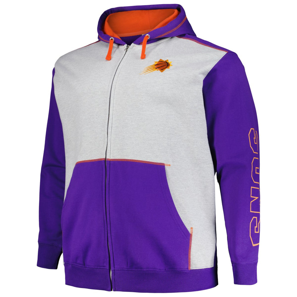 Purple/Heather Gray Phoenix Suns Big & Tall Contrast Pieced Stitched Full-Zip Hoodie | NBA