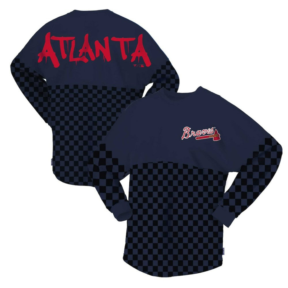 Atlanta Braves Fanatics Women's Checker Print Long Sleeve T-Shirt - MLB T-shirts