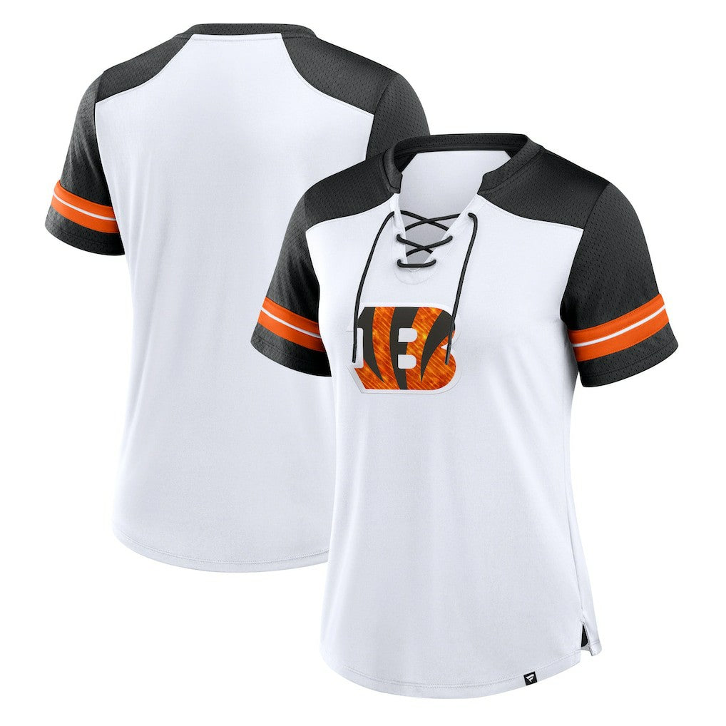 Cincinnati Bengals Women's Foiled Primary Lace-Up T-Shirt | NFL Sale