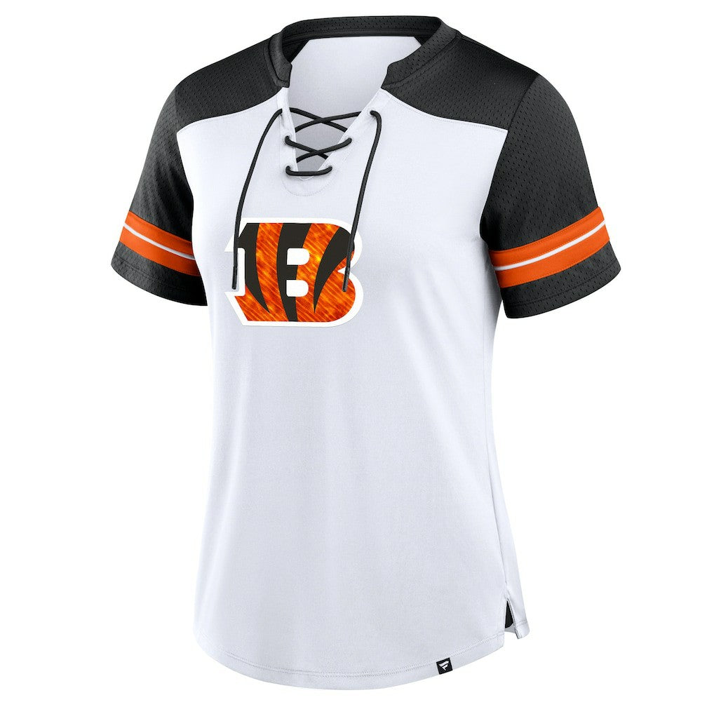 Cincinnati Bengals Women's Foiled Primary Lace-Up T-Shirt | NFL Sale