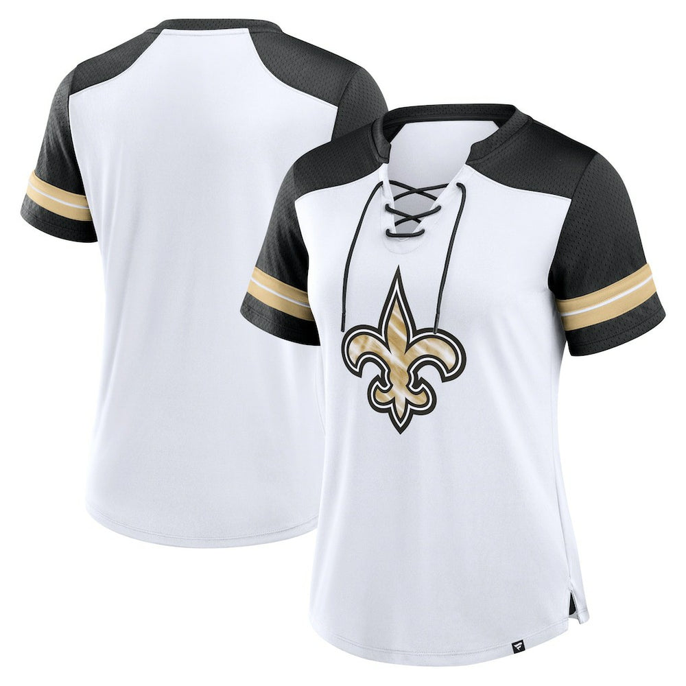 New Orleans Saints Women's Foiled Primary Lace-Up T-Shirt | NFL On sale