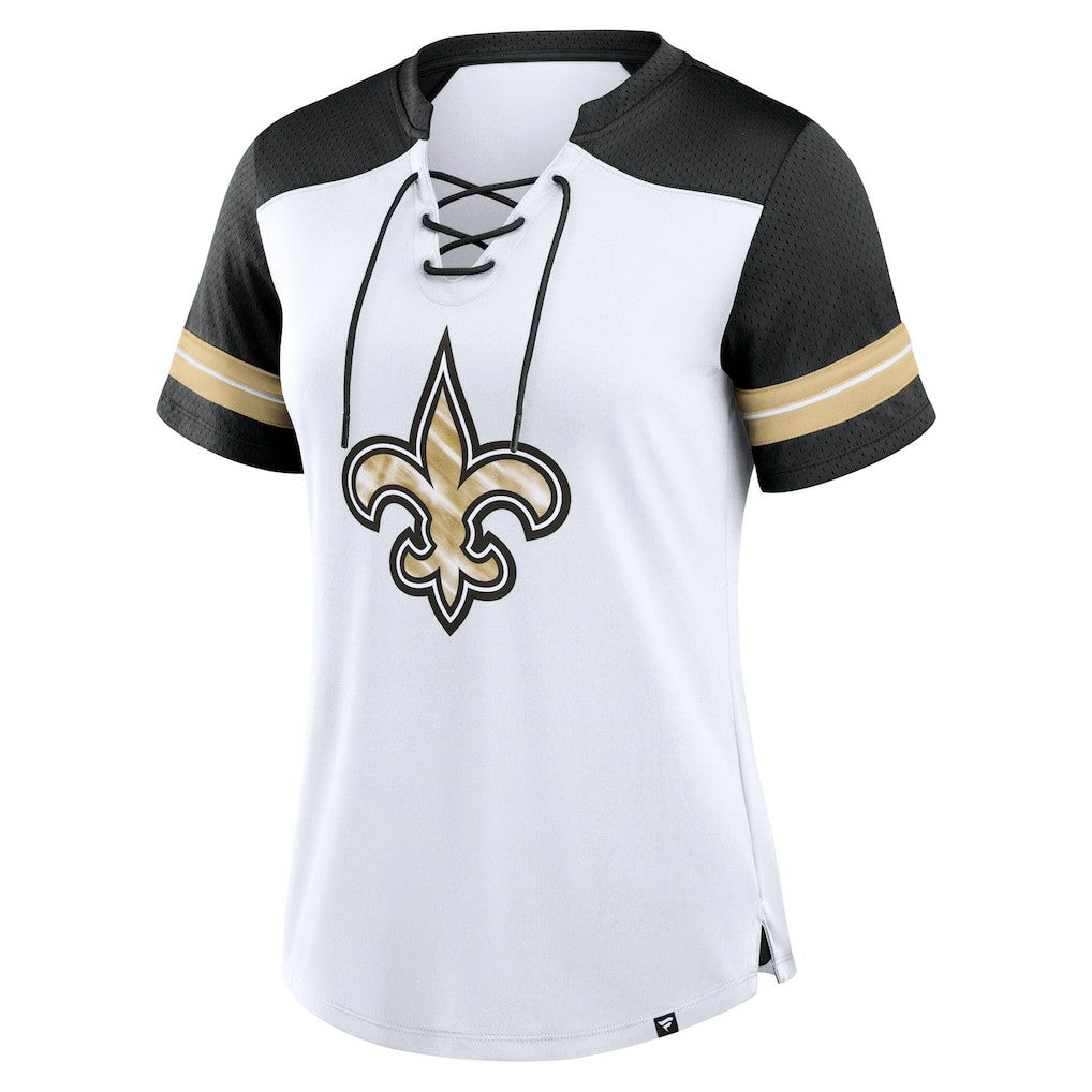 New Orleans Saints Women's Foiled Primary Lace-Up T-Shirt | NFL On sale