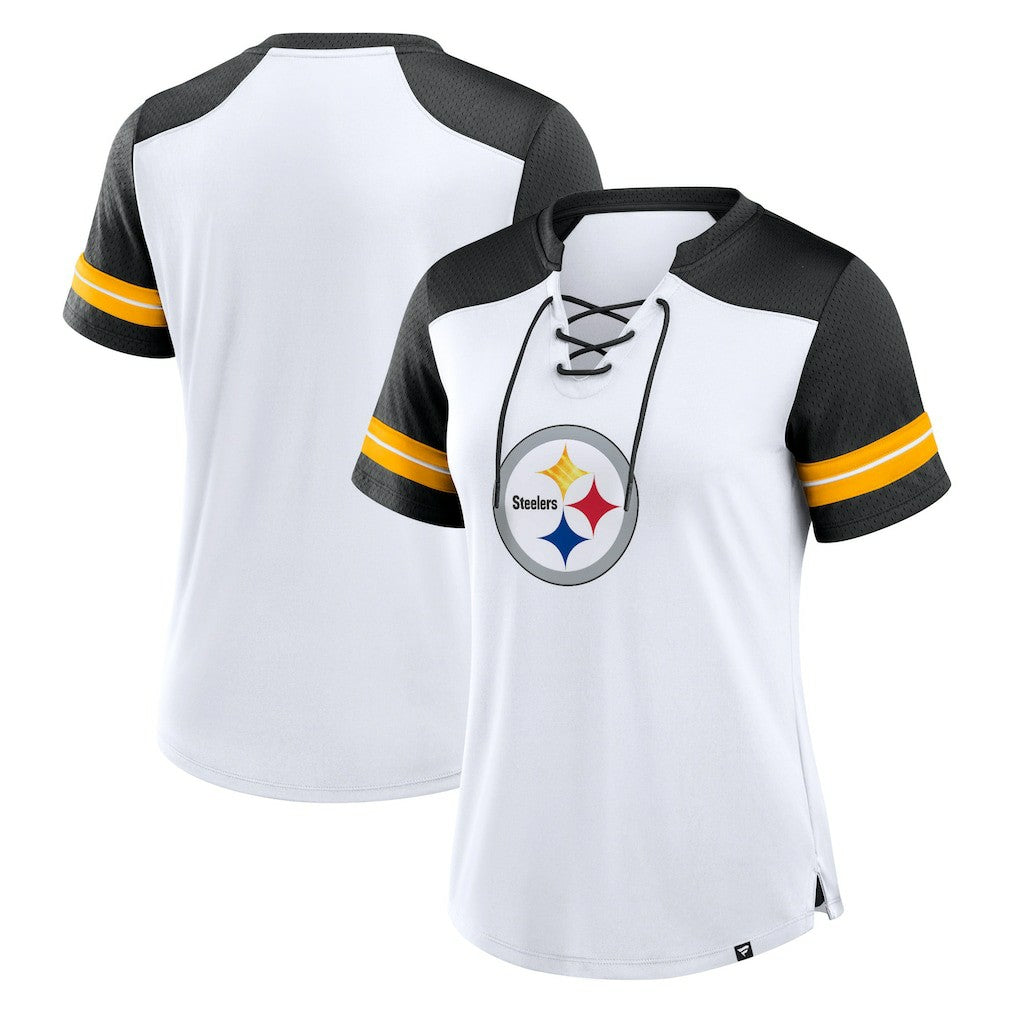 Pittsburgh Steelers Women's Foiled Primary Lace-Up T-Shirt | NFL Near me