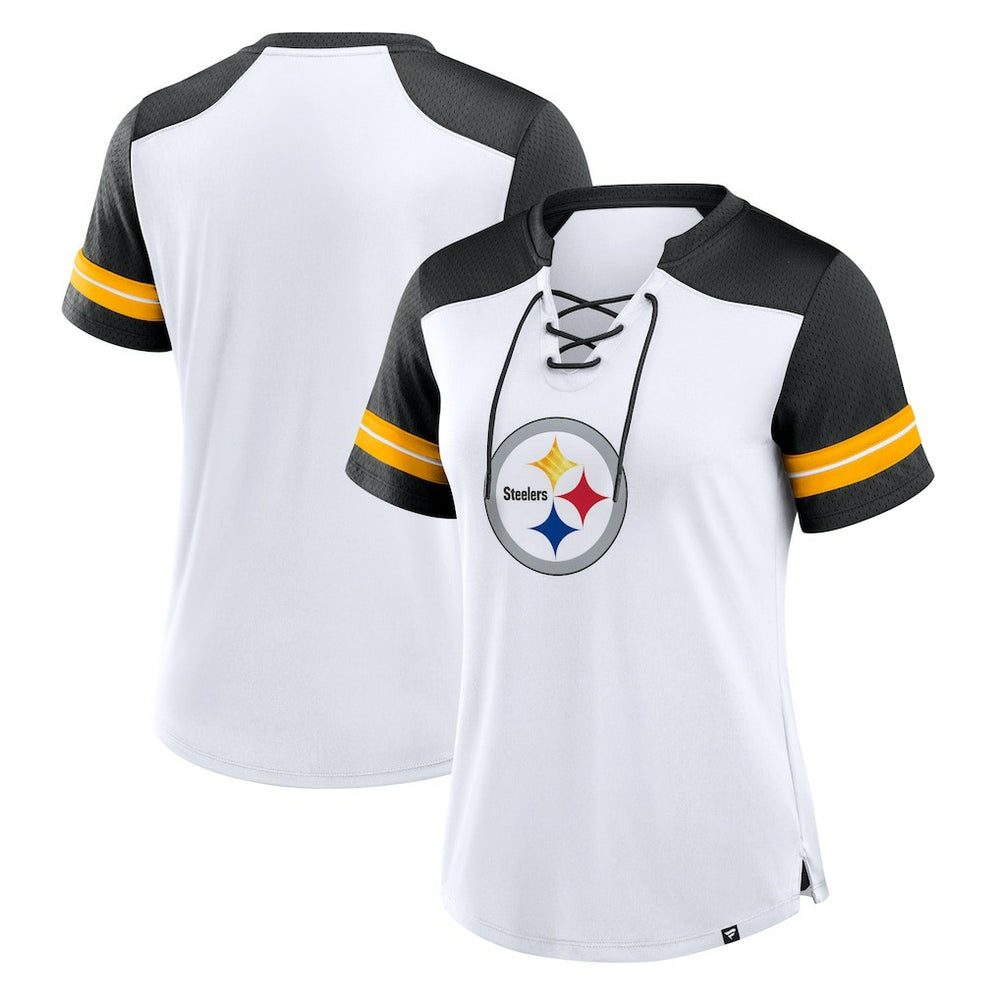 Pittsburgh Steelers Women's Foiled Primary Lace-Up T-Shirt | NFL Near me