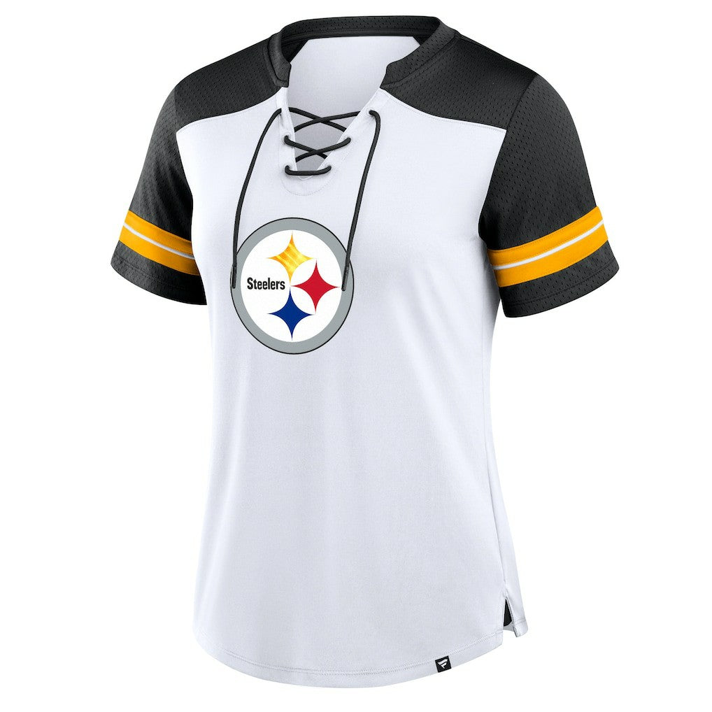 Pittsburgh Steelers Women's Foiled Primary Lace-Up T-Shirt | NFL Near me